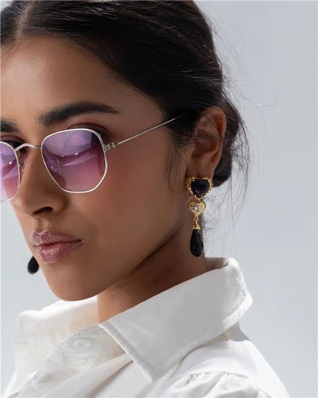 Maroon Dangle Statement Earring with Onyx & Crystal - SAHI London | Handcrafted Jewellery Handbags & T-shirt Fashion