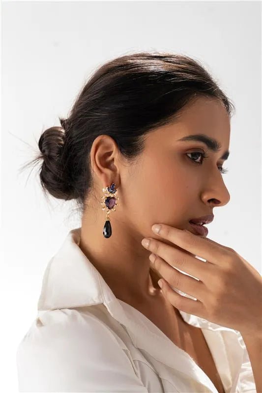 Maroon Dangle Statement Earring with Pearl - SAHI London | Handcrafted Jewellery Handbags & T-shirt Fashion