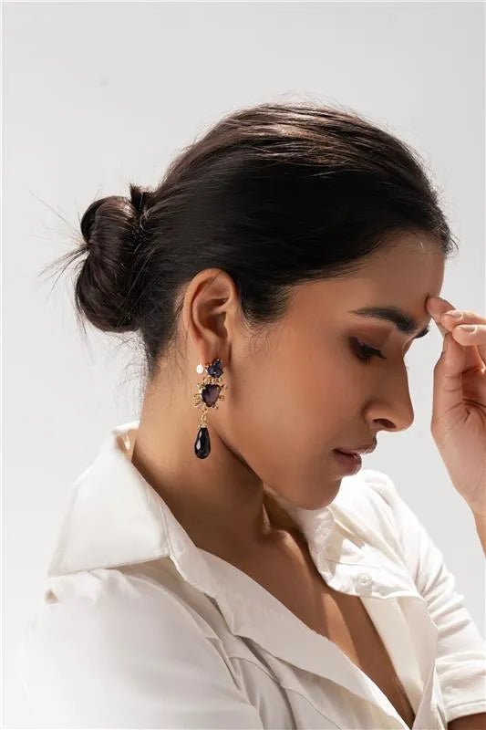 Maroon Dangle Statement Earring with Pearl - SAHI London | Handcrafted Jewellery Handbags & T-shirt Fashion
