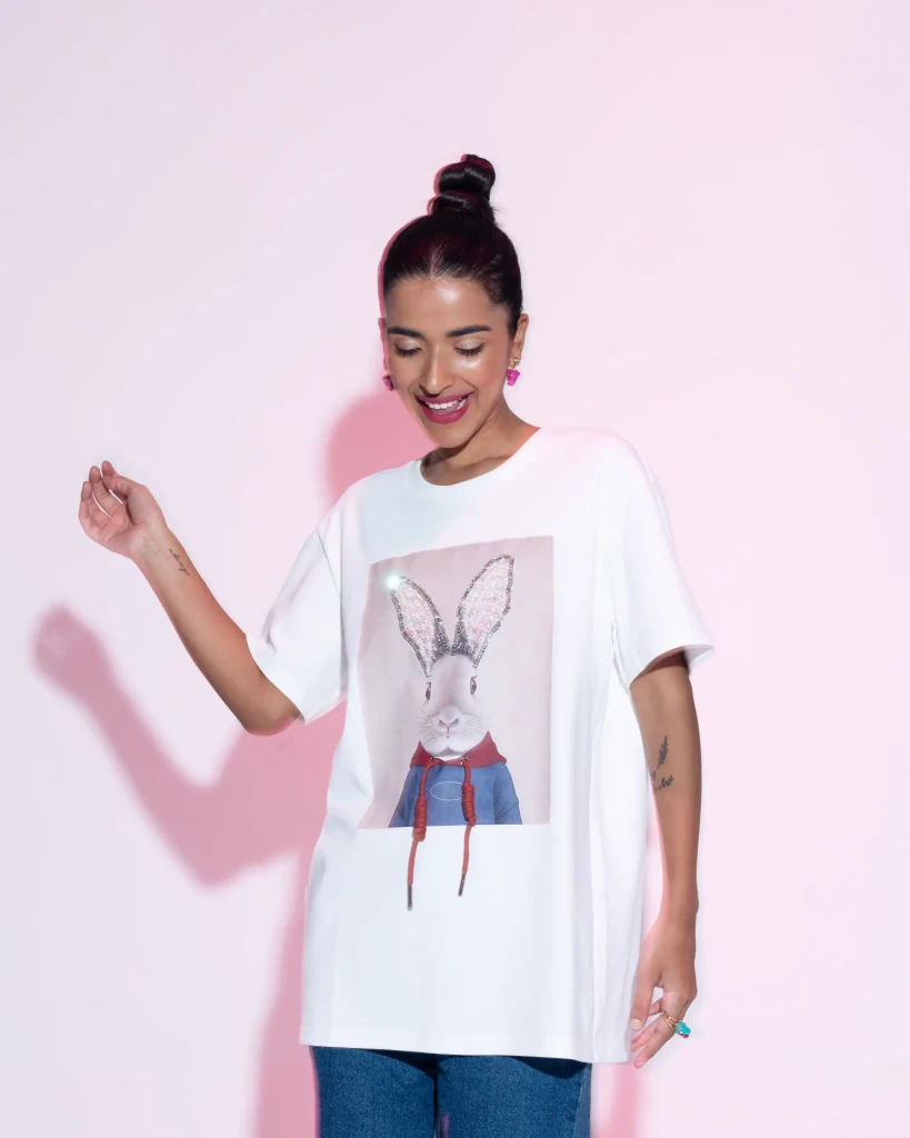 Pop Art Roger Unisex T-Shirt – Hand - Embroidered, 95% Cotton, Relaxed Fit - SAHI London | Handcrafted Jewellery Handbags & T-shirt Fashion