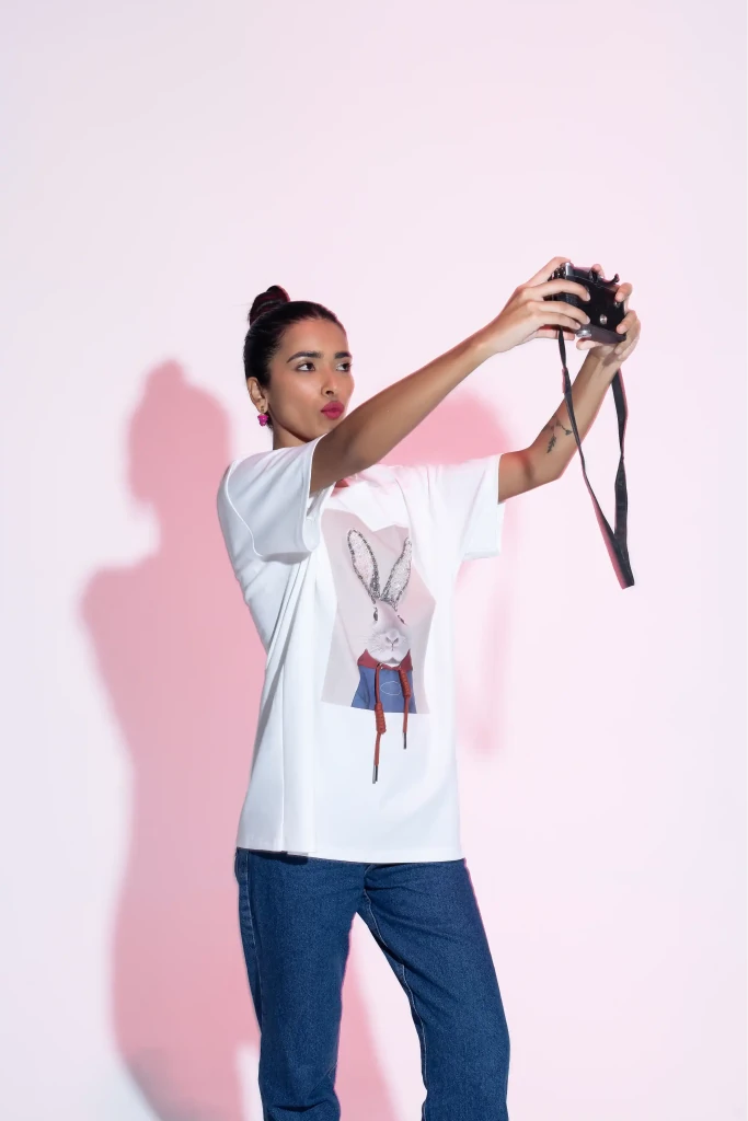 Pop Art Roger Unisex T-Shirt – Hand - Embroidered, 95% Cotton, Relaxed Fit - SAHI London | Handcrafted Jewellery Handbags & T-shirt Fashion