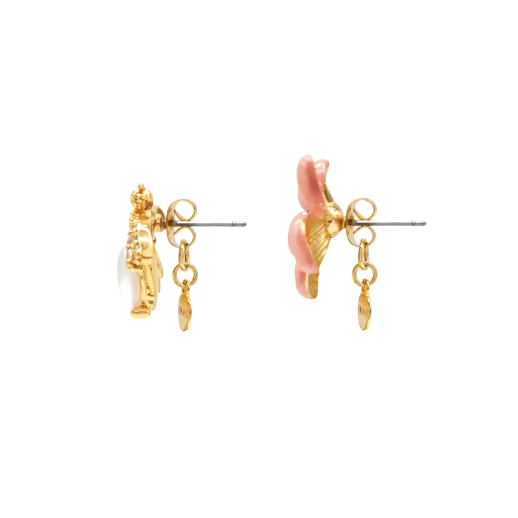 Lily Flower & Pearl Bee Enamel Stud Earrings - SAHI London | Handcrafted Jewellery Handbags & T-shirt Fashion
