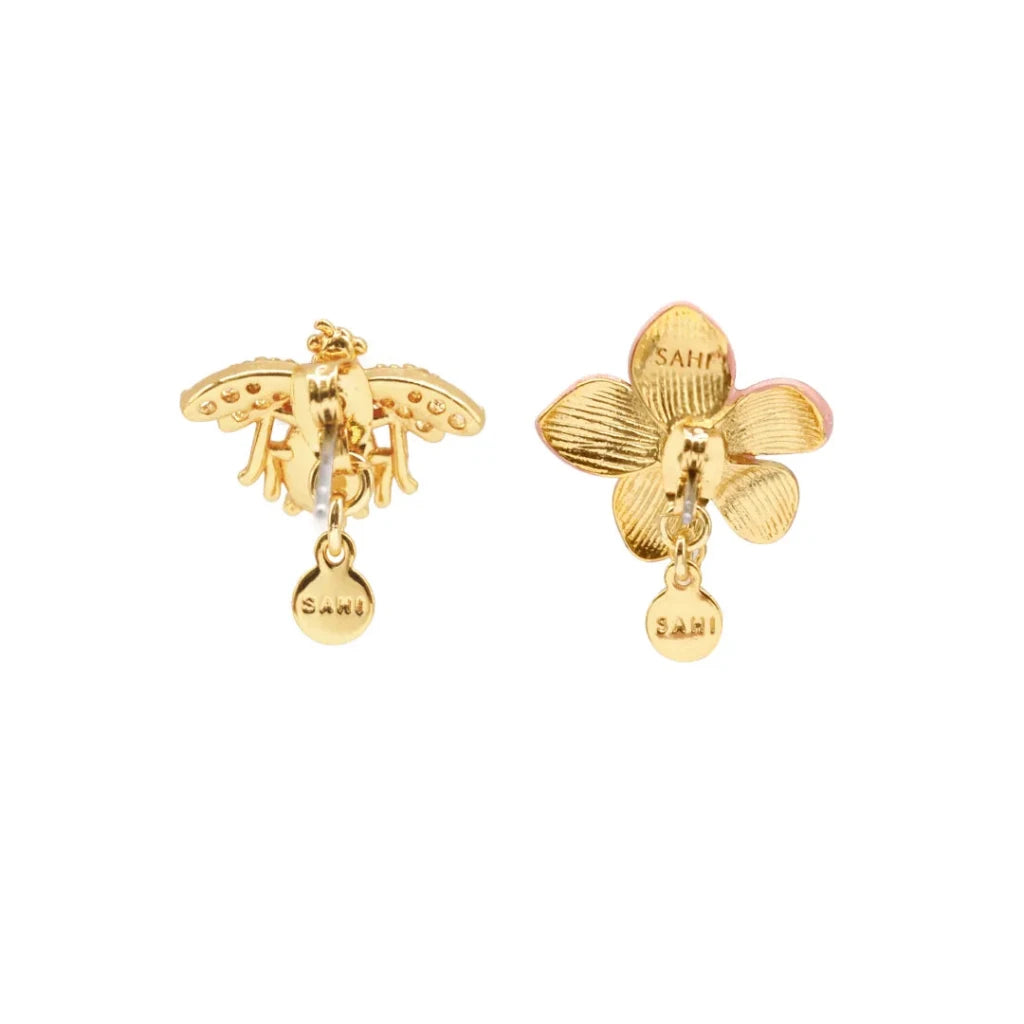 Lily Flower & Pearl Bee Enamel Stud Earrings - SAHI London | Handcrafted Jewellery Handbags & T-shirt Fashion