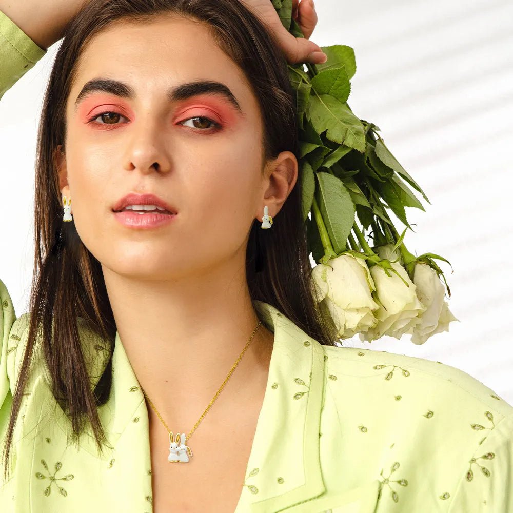 Rabbit Pendant Enamel Necklace - SAHI London | Handcrafted Jewellery Handbags & T-shirt Fashion