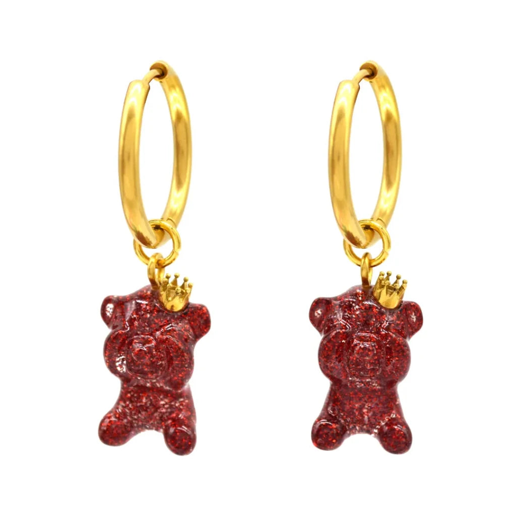 Polyresin Bear Maroon Drop Earrings - SAHI London | Handcrafted Jewellery Handbags & T-shirt Fashion