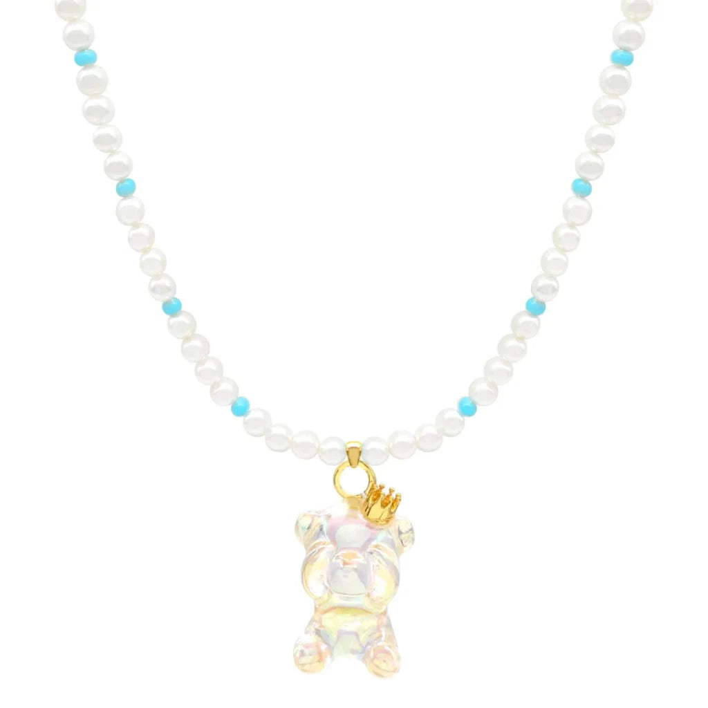 Pearl Chain White Transparent Bear Necklace - SAHI London | Handcrafted Jewellery Handbags & T-shirt Fashion