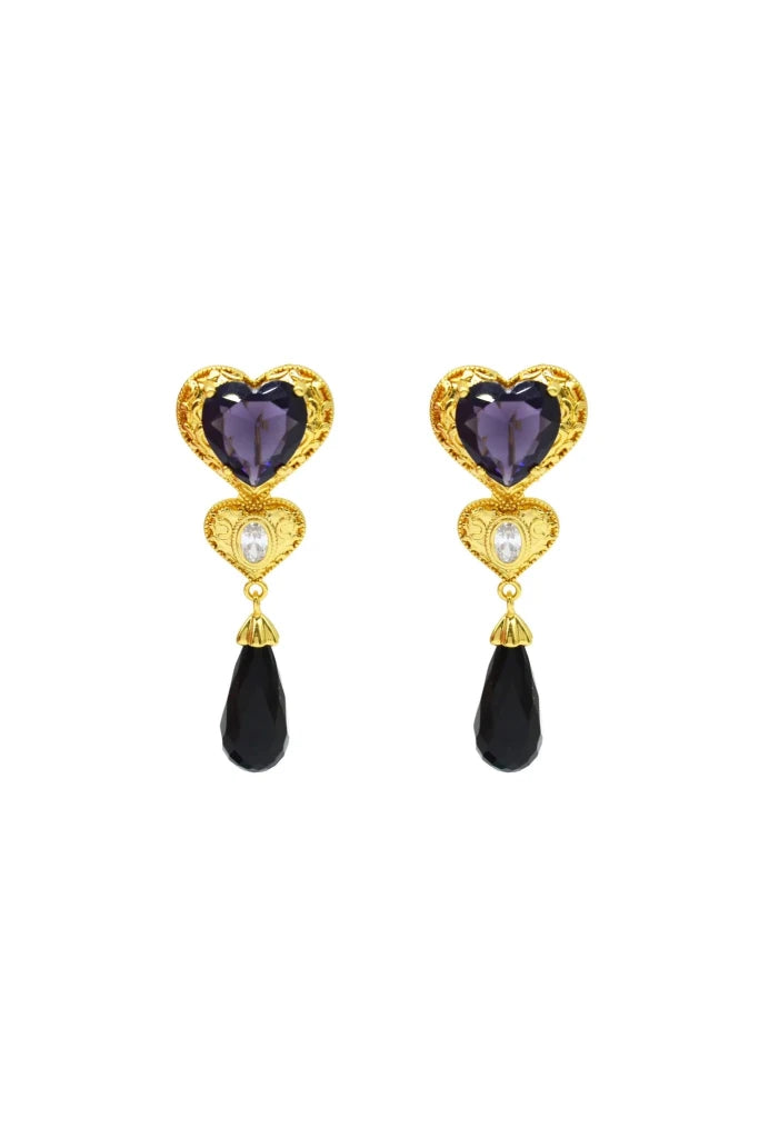 Maroon Dangle Statement Earring with Onyx & Crystal - SAHI London | Handcrafted Jewellery Handbags & T-shirt Fashion