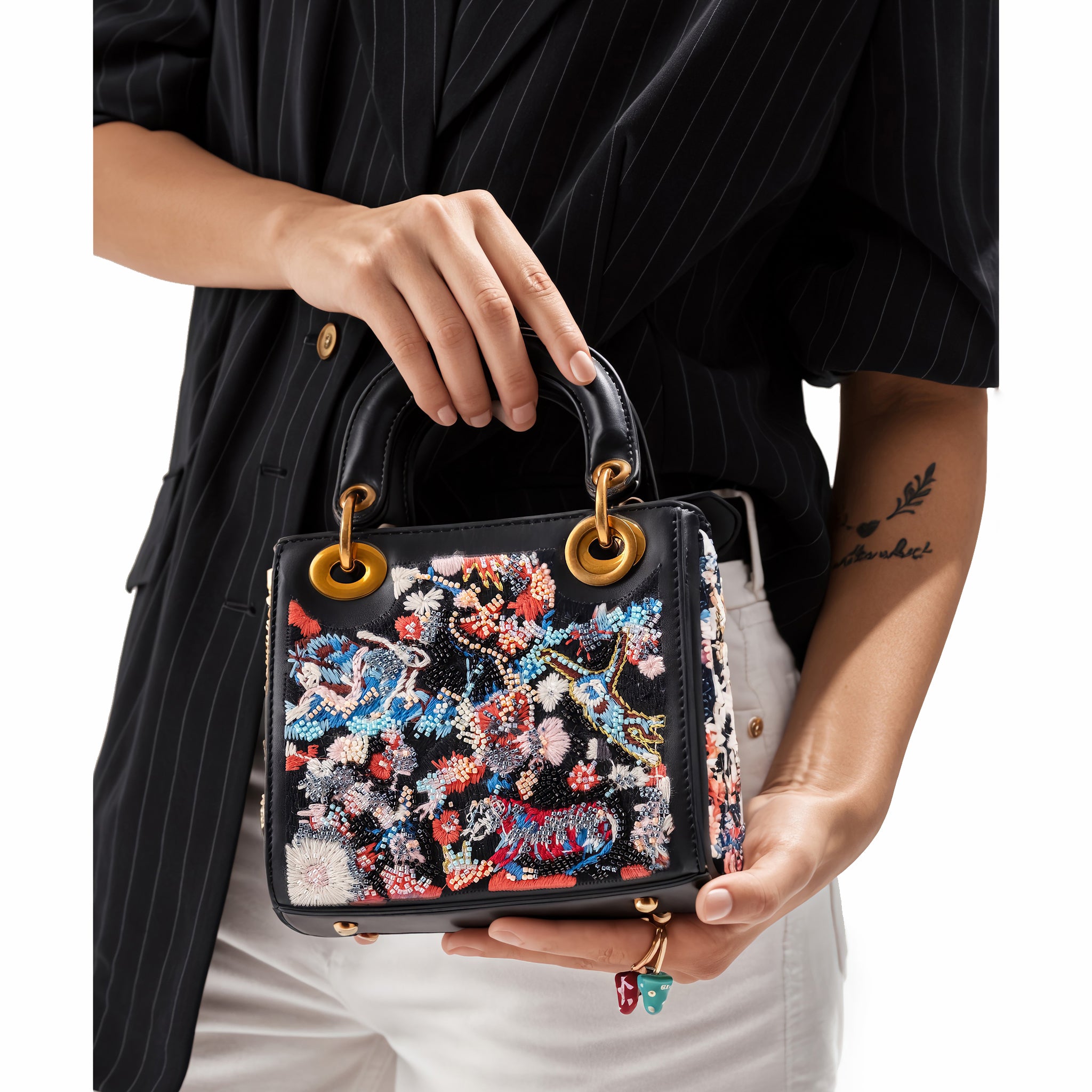 Spring Bloom Black Floral Handbag
