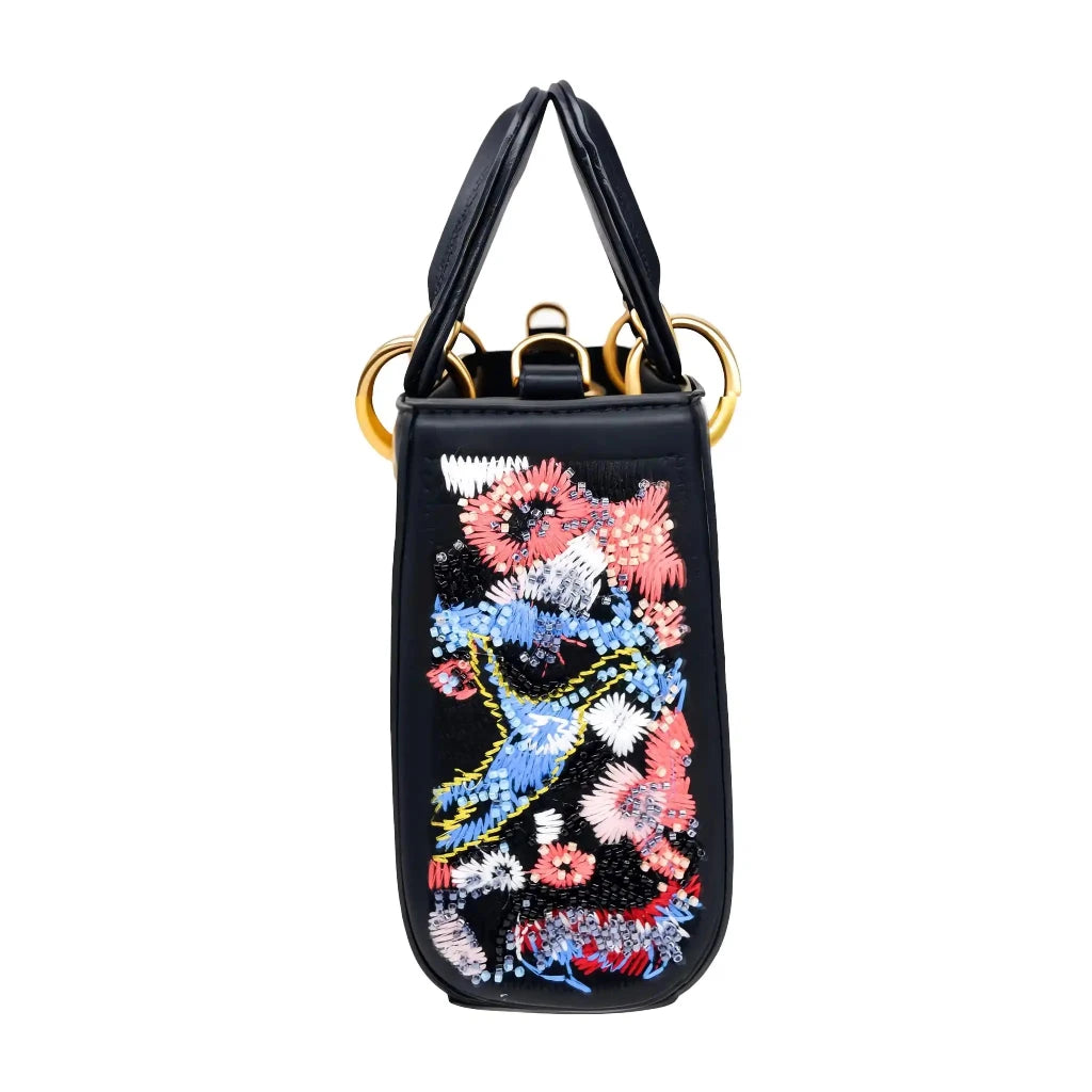 Lady Black Floral Beads & Thread Embroidered Handbag – Vegan Leather | Sahi London - SAHI London | Handcrafted Jewellery Handbags & T-shirt Fashion
