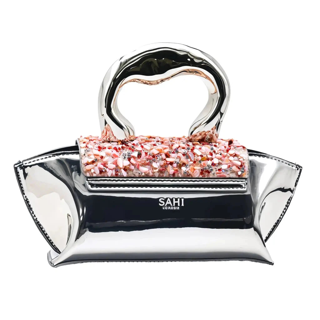 Silver GAGA Bag Pink Crystal Flap Cover - SAHI London | Handcrafted Jewellery Handbags & T-shirt Fashion