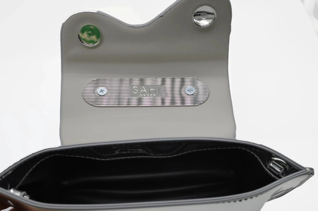 Silver GAGA Handbag with Crystal Flap - SAHI London | Handcrafted Jewellery Handbags & T-shirt Fashion