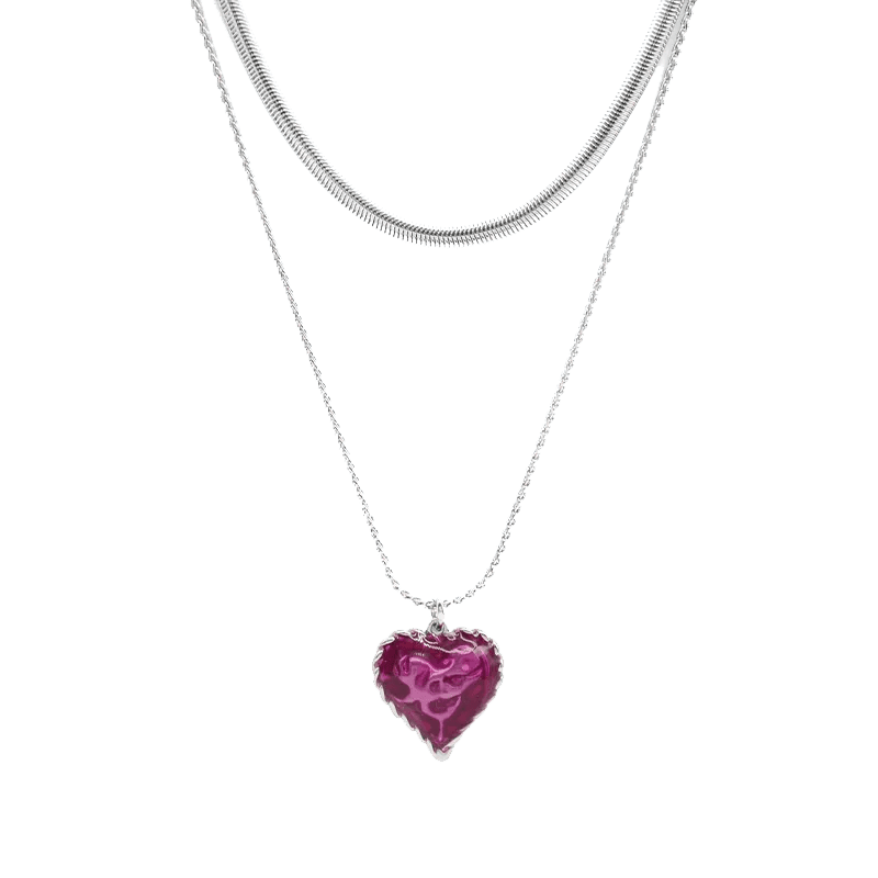 With Love Heart Enamel layered Chain Pendant Necklace - SAHI London | Handcrafted Jewellery Handbags & T-shirt Fashion