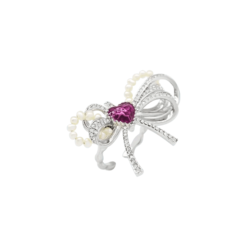 With Love Heart Enamel Bow Adjustable Ring - SAHI London | Handcrafted Jewellery Handbags & T-shirt Fashion