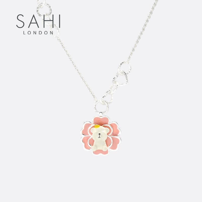 Camellia Bear Flower Pendant Necklace 