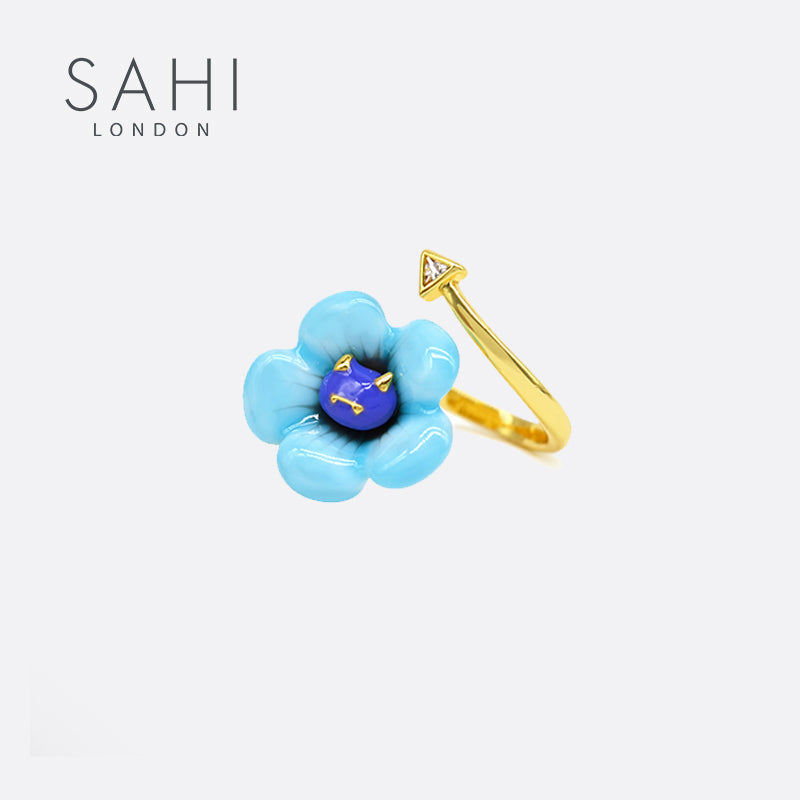 Monster Blue Flower Enamel Adjustable Ring