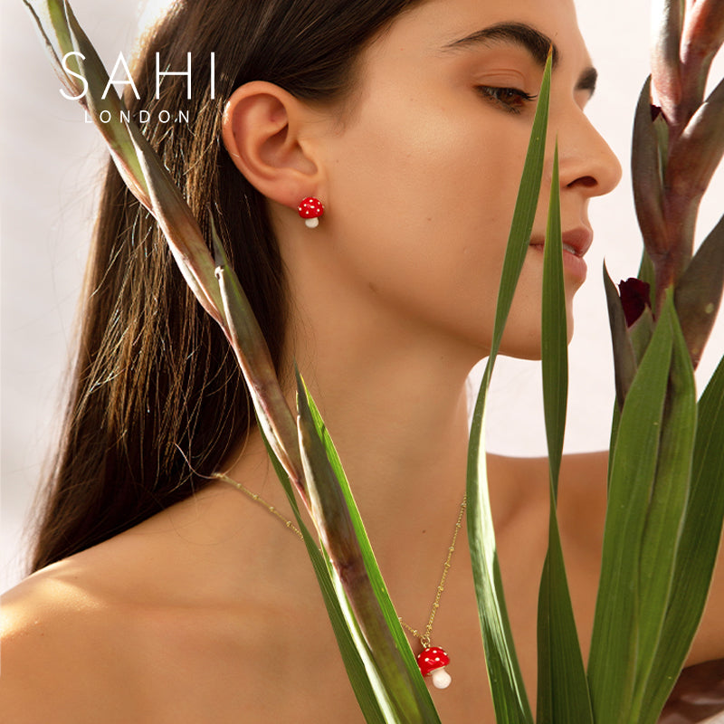 Sahi Red Mushroom Stud Earring