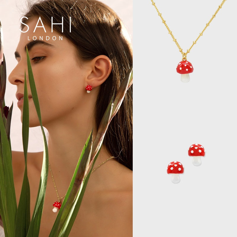 Sahi Red Mushroom Pendant Necklace