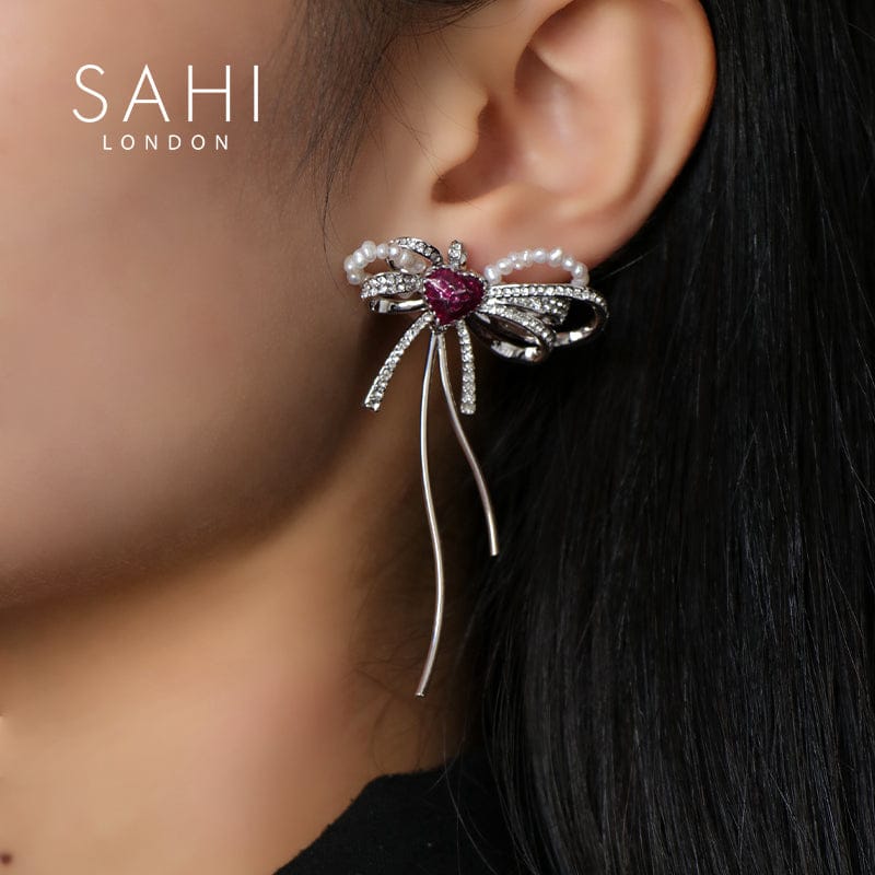 With Love Heart Silver Stud Earrings for Woman | Sahi London