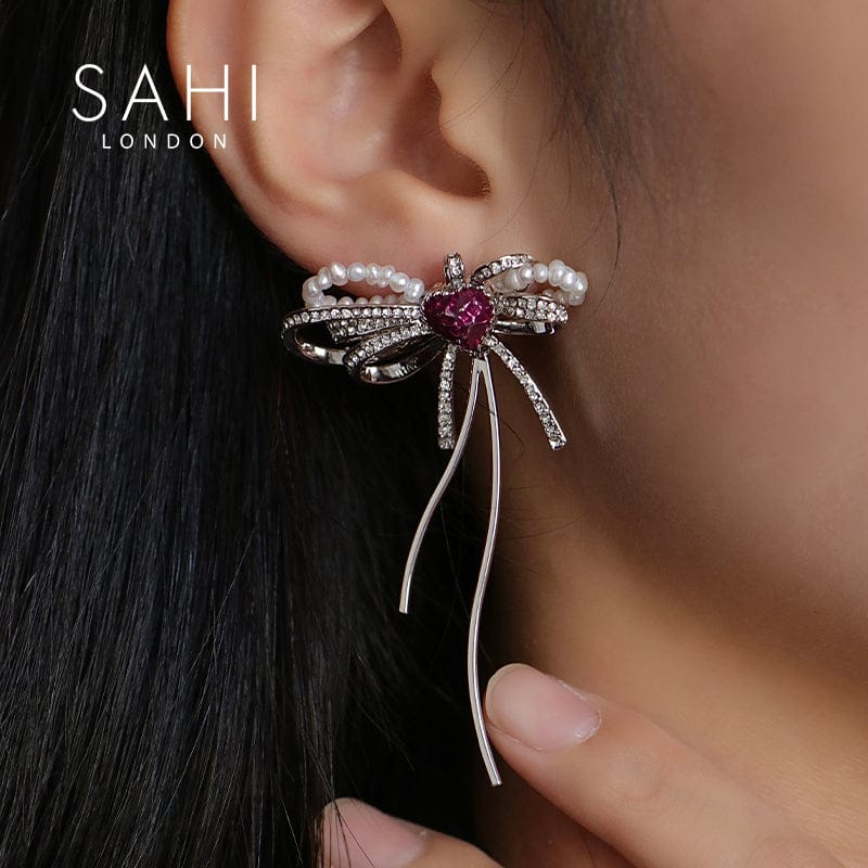 With Love Heart Silver Stud Earrings for Woman | Sahi London