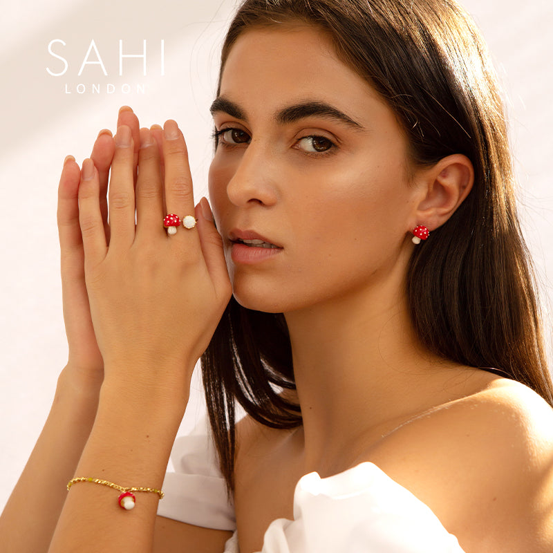 Sahi Red Mushroom Stud Earring