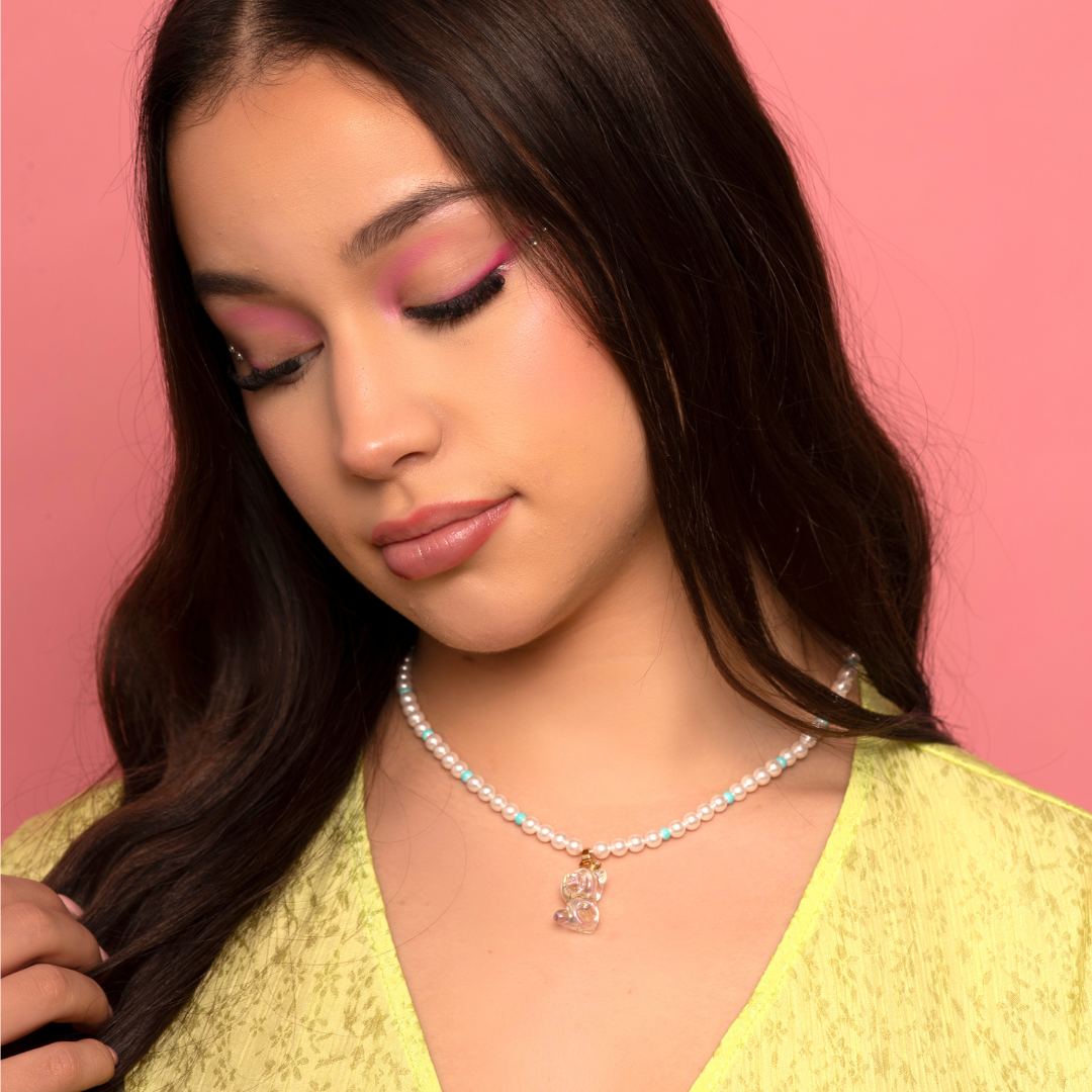 Pearl Chain White Transparent Bear Necklace